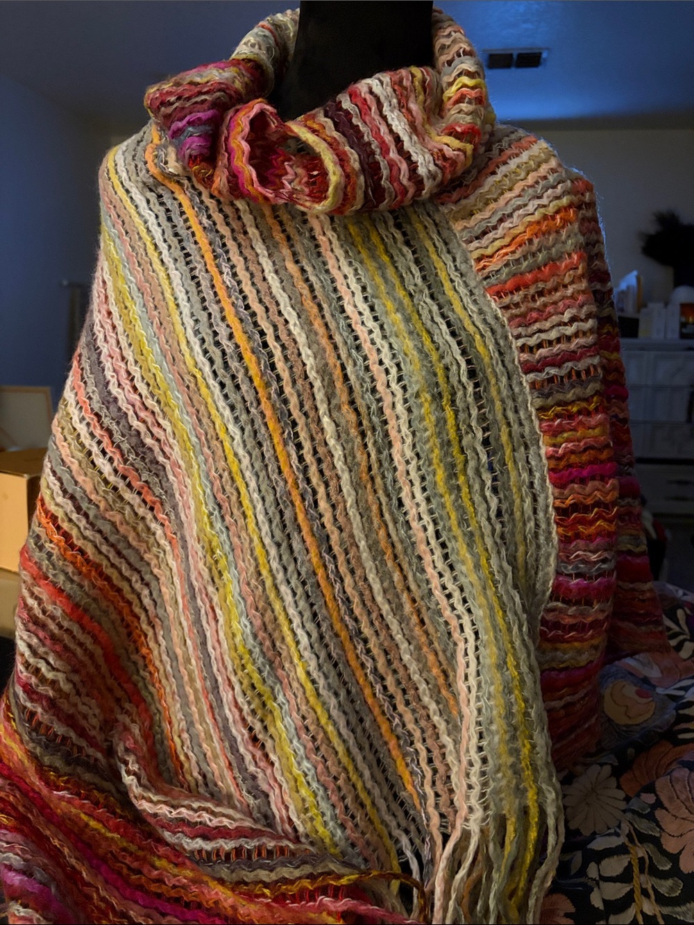 Multicolor Striped Cowl Neck Women's Sweater